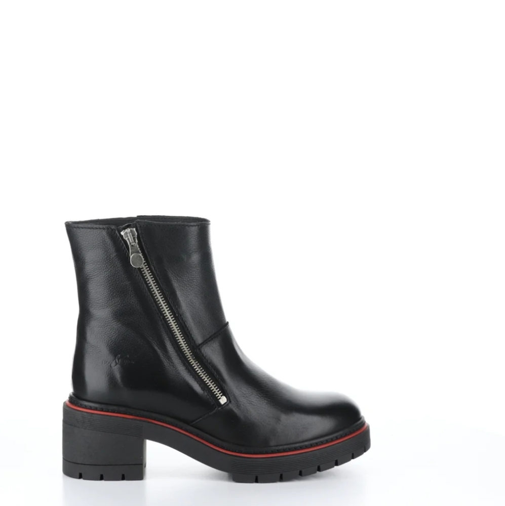 Bos. & Co. Black Leather Lug Sole Ankle Boots Side Zip Portugal 38